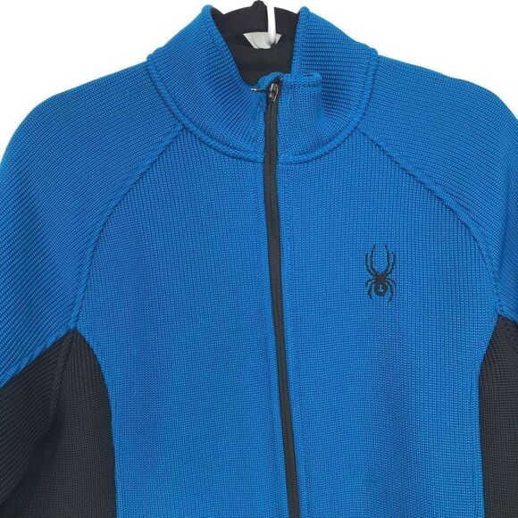 Spyder Blue Black Fleece Lined Stretch Knit Performance Zip Up Jacket - Picture 3 of 16